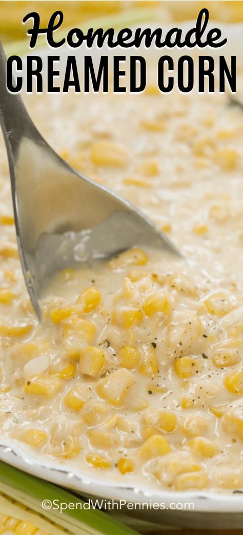 Creamed Corn is easy to make from scratch with fresh ingredients! Sweet tender corn kernels in a velvety cream sauce will become your favorite side dish! #spendwithpennies #sidedish #creamedcorn #cornrecipe #homemadecreamedcorn #freshcorn #turkeydinner #thanksgivingside Homemade Creamed Corn, Homemade Cream Corn, Corn Recipes Side Dishes, Creamed Corn Recipes, Best Thanksgiving Side Dishes, Cream Corn, Thanksgiving Food Sides, Oven Baked Chicken Breasts, How To Cook Corn