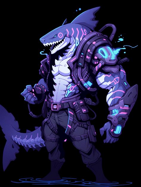 Shark Monster Art, Cyberpunk Anthro, Sea Druid, Shark Oc Art, Shark Humanoid, Anthro Shark, Shark Fursona, Shark Character Design, Ghost Shark