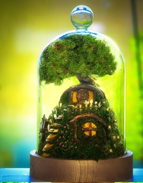 Hobbit Terrarium Lord of the rings The hobbit Moss | Etsy Fimo, Hobbit Terrarium, Hobbit Gifts, Lord Of The Rings Decor, House Terrarium, Tiny Terrarium, Zelda Party, Centrepiece Ideas, Lotr Wedding