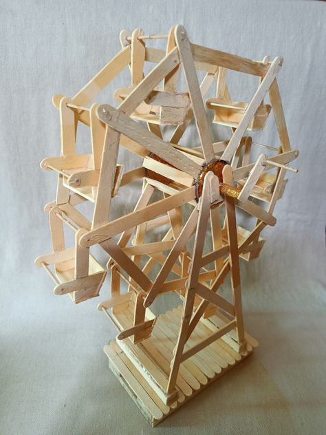 Popsicle Stick Ferris Wheel, Popsicle Stick Crafts House, Wheel Craft, Popsicle Crafts, Farmhouse Outdoor, Cardboard Box Crafts, Stick Art, Popsicle Stick Crafts, Design Outdoor