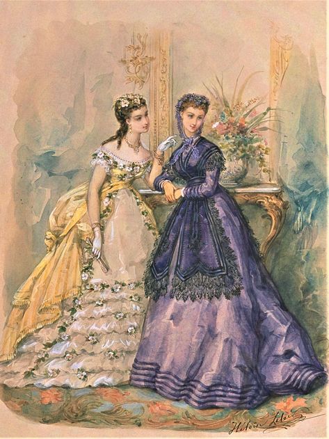 Fashion Plate - La Mode Illustree - 1868 1868 Fashion, Gilded Age Fashion, Historic Dresses, Fashion History Timeline, 1870s Fashion, Victorian Dresses, Victorian Era Fashion, 1880s Fashion, Decades Of Fashion