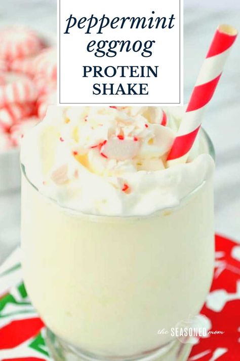 Indulge in the comforting tastes of the holiday season with a dairy-free, egg-free Peppermint Dairy Free Eggnog Protein Shake! It’s a cool, creamy, and energizing easy breakfast or snack option to see you through the busiest time of year! Eggnog Protein Shake, Dairy Free Eggnog, Eggnog Shake, Peppermint Eggnog, Dairy Free Egg Nog, Ideal Shape, Egg Nog, Snack Options, Shake Recipes