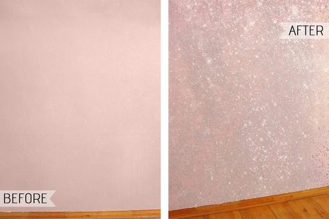 Adding glitter to your wall is such an easy way to jazz a space up and its totally customizable! All you need is glitter in any color and Mod Podge. Glitter, Sliding Doors, Wallpaper Glitter, Glitter Design, Pink Paint, Glitter Paint, Wall Paint, To Create, Flooring