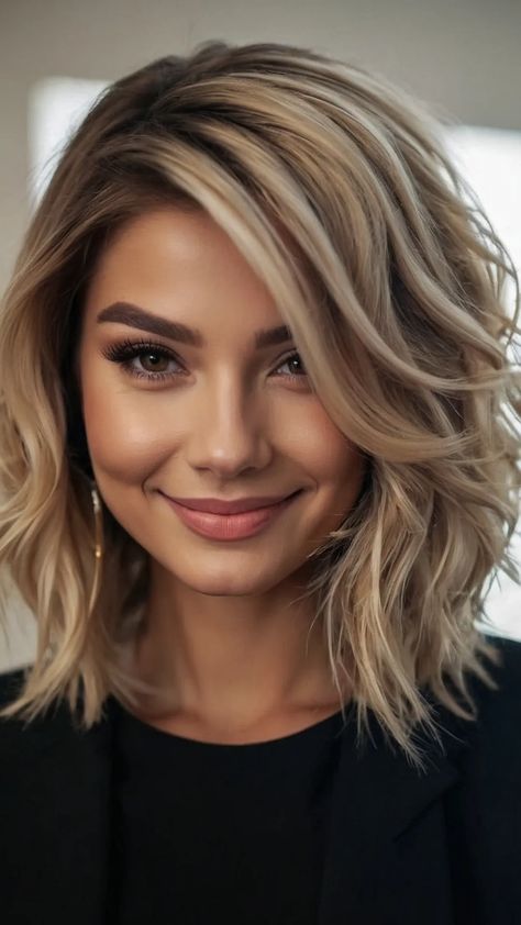 15 Mid-Length Bob Haircut Ideas for Every Hair Type 32 Medium Length Side Part Hair With Layers, Blonde Lob Haircut With Bangs, Classy Shoulder Length Hairstyles, Women’s Medium Length Haircut Blonde, Shoulder Length Fine Hair With Layers, Sholder Length Ladies Haircut, Mid Length Layered Bob, Medium Bob Haircut For Fine Hair, Angled Lob Haircut Mid Length