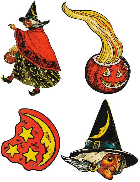 Halloween Cutouts, Halloween Cut Outs, Candy Balloons, Pumpkin Cutouts, Halloween Decor Diy, Retro Tattoos, Halloween Graphics, Basket Vintage, Vintage Halloween Decorations