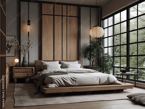 Tropical Interior Design Bedroom, Minimalist Japandi Bedroom, Wabi Sabi Interior Bedrooms, Minimalist Japanese Bedroom, Traditional Japanese Bedroom, Japandi Style Bedroom, Wabi Sabi Bedroom, Japandi Bedroom Ideas, Minimalist Japandi