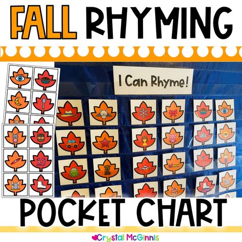 Fall Pocket Chart Centers for Kindergarten | Kindergarten Creations Fall Rhyming, Rhyming Activities Kindergarten, Rhyming Kindergarten, Fall Kindergarten Crafts, Sight Word Poems, Fall Literacy Centers, Rhyming Pairs, Small Group Reading Activities, Pocket Chart Center