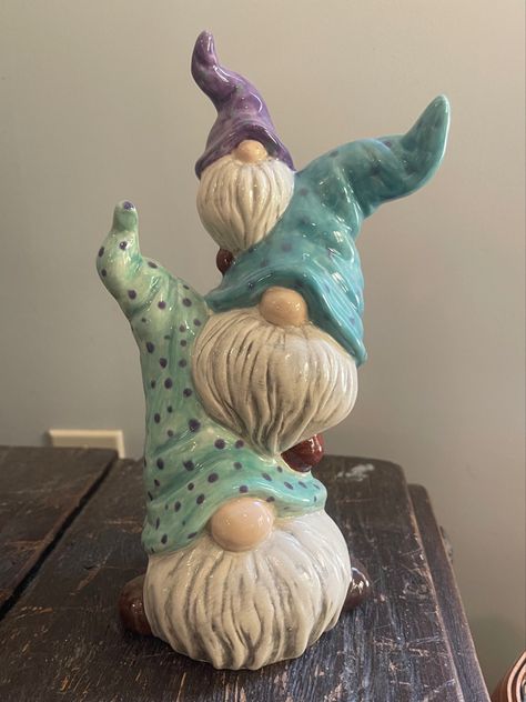 Hand painted by Andie Crittenden Spring Wood Crafts, Animal Humour, Gnome Ornaments, Air Dry Clay Projects, Christmas Clay, Paper Mache Art, Slab Pottery, Ceramic Figures, Pottery Crafts