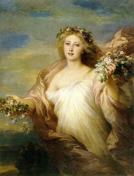 Franz Xavier Winterhalter, Aurora Goddess, Greek Goddess Art, Franz Xaver Winterhalter, Pagan Goddess, Flowers In Her Hair, Roman Goddess, German Art, Goddess Art