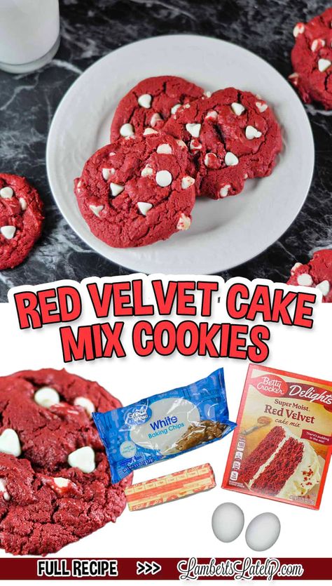 Red Velvet Cake Cookies, Red Velvet Cake Mix Cookies, Red Velvet Sandwich Cookies, Red Velvet Cookie Recipe, Box Cake Recipes, Cake Box Cookies, Recipes Using Cake Mix, Boxed Cake Mixes Recipes, Christmas Cakes Easy