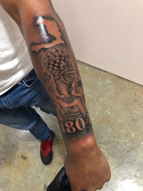 #haiti #tattoo #blackmen #blacktattoo #blackmentattoo #haitiantattoo Haitian Culture Tattoo, Black Heritage Tattoos, Haitian Tattoo Ideas For Men, Haiti Tattoo Ideas For Women, Haitian Art Tattoo, 1804 Haiti Tattoo, Haitian Tattoos For Women, Haitian Tatoos, Haitian Tattoo Ideas