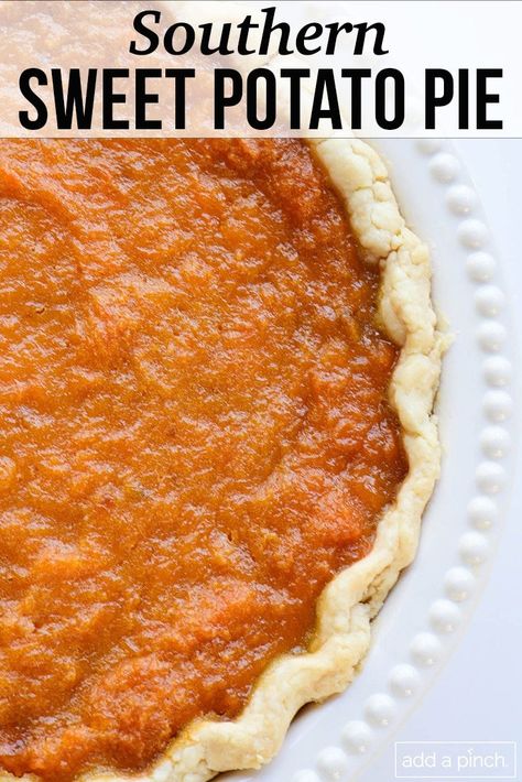 This Southern Sweet Potato Pie is an heirloom recipe loved for generations! A delicious Southern favorite made with simple ingredients and perfect for Thanksgiving and fall dessert! //addapinch.com #sweetpotatopie #sweetpotatopierecipe #southernsweetpotatopie #thanksgiving #addapinch Sweet Potato Pie Recipes, Cooking Deserts, Sweet Potato Pie Recipe Easy, Fcs Classroom, Southern Sweet Potato Pie, Fall Pies Recipes, Brown Sugar Sweet Potatoes, Homemade Sweet Potato Pie, Sweet Potato Pie Southern