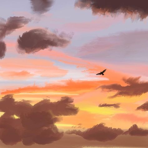 Sky Reference Drawing, Sunset Reference Photo, Landscape Reference Photos For Painting, Cloud Reference Photo, Cloudy Sunset Painting, Sunset Reference, Sunset Digital Painting, Sky Reference, Sky Digital Art