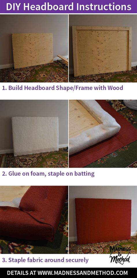 Plywood Headboard Diy, Padded Headboard Diy, Fake Headboard Ideas, Diy Headboard Ideas Easy, Make A Padded Headboard, Diy King Size Headboard, Cloth Headboard, Diy King Headboard, Build A Headboard