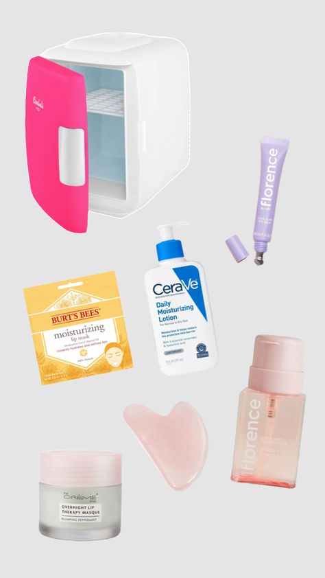 fill my mini fridge #beauty #minifrige Cheap Skincare, Girl Hacks, Green Bedroom, Girl Tips, Mini Fridge, Lip Mask, Daily Moisturizer, Lip Moisturizer, Your Aesthetic