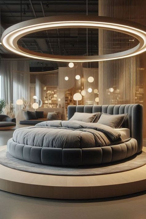 Room With Round Bed, Round Bed Aesthetic Cozy, Round Bed Aesthetic, Round Bed Designs, Living Room Paint Design, Circular Bedroom, Chill Out Room, Circle Bed, Mansion Aesthetic