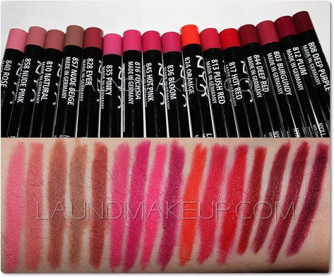 NYX  lip liners Nyx Swatches, Nyx Lip Pencil, Nyx Slim Lip Pencil, Nyx Lip Liner, Lip Pencil Colors, Nyx Lip, Nyx Lipstick, Nyx Makeup, Lipstick Swatches