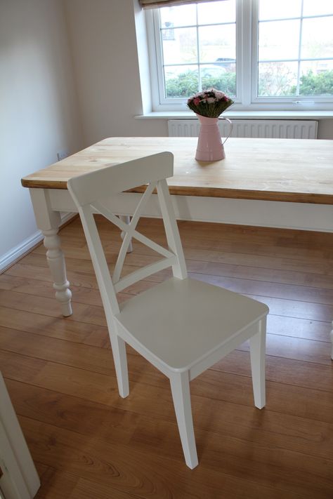 Ikea "Ingolf" chair Ikea Ingolf Chair, Ikea White Chair, Ikea Chair Makeover, Ingolf Chair, Ikea Dining Table, Ikea Dining Chair, Ikea Dining Room, Dining Chair Makeover, Cottage Chairs