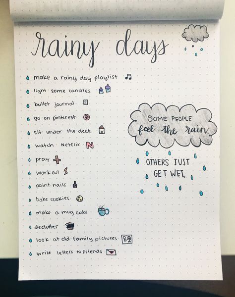 bullet journal— things to do on rainy days Rainy Season Aesthetic Drawing, Rainy Day Tips, Drawing Ideas For Rainy Days, Rainy Journal Ideas, Rainy Day Activities Aesthetic, Things To Do On Lazy Days, Cozy Things To Do On A Rainy Day, Rain Doodles Rainy Days, Things To Do In A Rainy Day