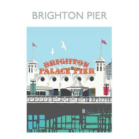 Brighton Palace Pier Brighton Lanes Aesthetic, West Pier Brighton, Brighton Pier, Brighton Graffiti, Brighton Pier Illustration, West Cornwall, Devon And Cornwall, Collage Art Projects, Illustration Artists