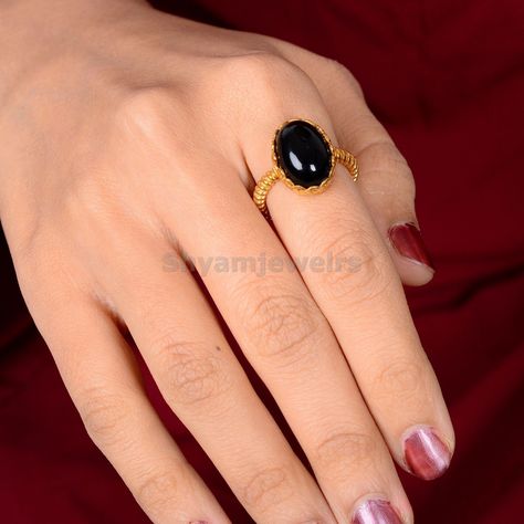 Big Earrings Gold, Sterling Silver Rings Boho, Black Obsidian Ring, Stone Ring Design, Obsidian Ring, Big Stone Ring, Black Stone Ring, Gold Promise Rings, Natural Gemstone Ring