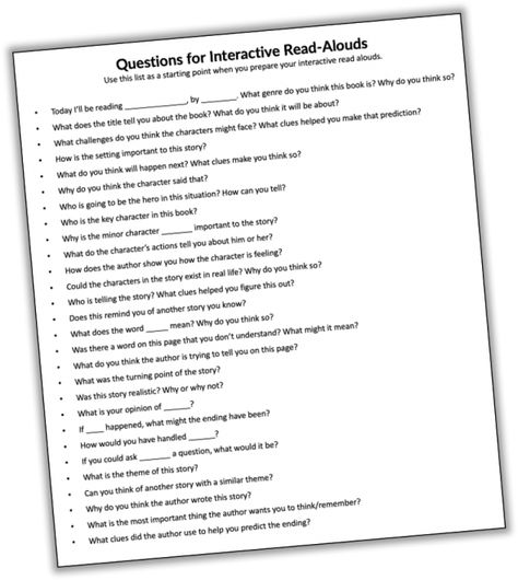 Questions for interactive read alouds - The Measured Mom Comprehension Questions For 3rd Grade, Interactive Read Aloud First Grade, 4th Grade Read Alouds, Teacher Goals, First Grade Books, 3rd Grade Books, Read Aloud Revival, Interactive Read Aloud Lessons, First Grade Curriculum