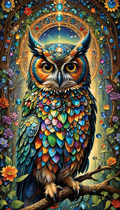 Explore AI Generated Art - NightCafe Creator Colorful Owl Art, Diamond Art Painting Kits, Interesting Crafts, Colorful Owl, Owl Artwork, Psychadelic Art, Gem Art, Letter Symbols, Colorful Owls