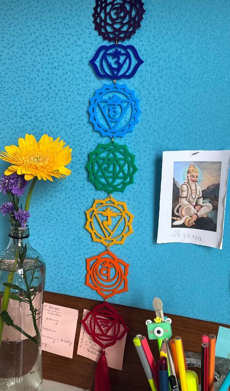 #chakras #pranichealing Tufted Art, Glowforge Projects, Pranic Healing, Car Hanging, 7 Chakras, Painted Table, Reiki, Chakra, Angeles