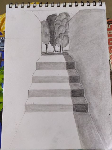 pencilportrait #creative  #watercolor #realisticdrawing   #drawingart #ink  #graphite #artsy Drawing With Shadows Easy, Shadow Drawing Sketches Easy, Stairs Art Drawing, Drawings With Shadows, 1 Point Perspective Drawing Easy, One Point Perspective Drawing Easy, Drawing Stairs, One Perspective Drawing, Stairs Drawing