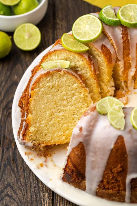 Key lime pound cake is an easy summer dessert bursting with fresh lime, drizzled with creamy Key lime icing. Ready for the oven in minutes! Key Lime Icing, Lime Bundt Cake Recipe, Lime Bundt Cake, Key Lime Bundt Cake, Key Lime Pound Cake, Lime Pound Cake, Homemade Pound Cake, Key Lime Cake, Lime Desserts