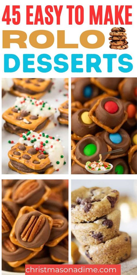 Rolo Dessert Recipes, Rollo Cookies, Rolo Dessert, Christmas Baking For Kids, Christmas Desert Recipes, Caramel Cookies Recipes, Christmas Baking Easy, Rolo Cookies, Christmas Baking Cookies