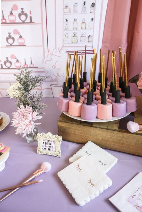 Kara's Party Ideas Beauty Boutique Garden Party | Kara's Party Ideas Girls Makeup Party, Nail Polish Cake, Birthday Cake Girls Teenager, Beauty Party Ideas, Polish Cake, Makeup Birthday Party, Teenager Party, Spa Day Party, Salon Party