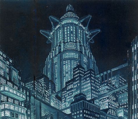 Metropolis at night; Tower of Babel Metropolis Aesthetic, Metropolis Architecture, German Expressionism Film, Metropolis Poster, Vintage Disney Posters, Metropolis 1927, Science Fiction Artwork, Fritz Lang, Tower Of Babel