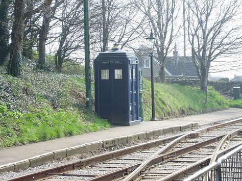 Police box at Crich Doctor Who, Tardis Exterior, Police Box, Miscellaneous Items, Timey Wimey Stuff, Cinematic Photography, Dr Who, Railroad Tracks, Light Box