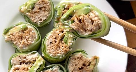 TERIYAKI CHICKEN CUCUMBER ROLL 🥒 Low Calorie Recipe, Chicken Cucumber, Cucumber Sushi, Menu Semanal, Cucumber Rolls, Sushi Recipe, Teriyaki Marinade, Raw Chicken Breast, Chicken Teriyaki