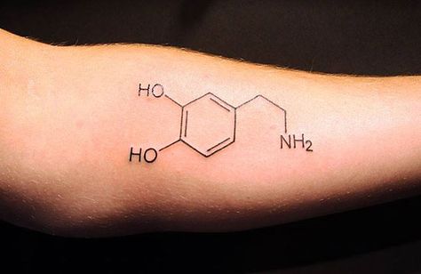 Dopamine Tattoo Family Tattoos, Dopamine Tattoo, Simple Black Tattoos, Chemistry Tattoo, Brain Tattoo, Semicolon Tattoo, Alien Tattoo, Doodle Tattoo, Gaming Tattoo