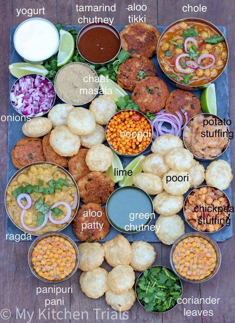 Chaat Platter – My Kitchen Trials Indian Grazing Platter, Chat Party Ideas Indian, Indian Chaat Party Ideas, Chaat Platter Ideas, Chaat Appetizers, Indian Brunch Menu Ideas, Indian Charcuterie Board Ideas, Chaat Party Ideas, Indian Chaat Charcuterie Board