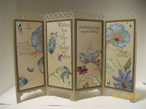 screen cards from Vickie's tutorial by muscrat - at Splitcoaststampers Panel Cards, Screen Divider, Screen Cards, Tarjetas Pop Up, Asian Cards, Japanese Screen, Card Folds, Fun Folds, Rubber Stamp Art