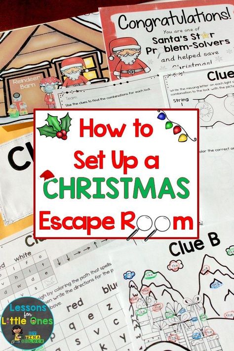 A Christmas Escape Room is a great way to keep your young students engaged & learning the weeks or days before the holiday. Click to see how to easily set up a Christmas escape room for students that requires no elaborate set up or props. Christmas Themed Escape Room Ideas, Advent Escape Room, Free Christmas Escape Room Games, Classroom Christmas Party Games 4th Grade, The Week Before Christmas, Escape Room Christmas Theme, Free Printable Christmas Escape Room For Kids, Winter Escape Room For Kids, Grinch Escape Room Ideas