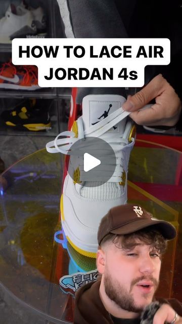 Plugged Inn on Instagram: "HOW TO LACE AIR JORDAN 4s 😳👀" Cool Ways To Lace Jordans, Tie Sneakers Shoe Lacing, How To Lace Jordans 4s, How To Lace Jordans, How To Style Jordan 4, Tenis Jordan Retro, How To Style Jordans, Clean Suede, Styling Jordans