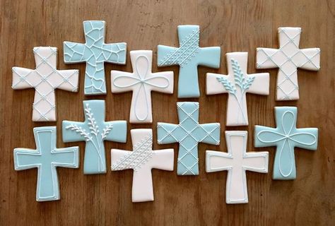 Confirmation Cookies, First Communion Cookies, Christian Cakes, Communion Cookies, Comunion Cake, Christening Cookies, Cake Paris, Ideas Bautizo, Cross Cookies