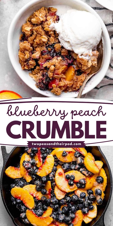 Looking for a delicious summer dessert? This Blueberry Peach Crumble starts with fresh blueberries and peaches covered with a sweet crumble topping and baked to perfection! This recipe also makes the best fruity Spring dessert! Peach Blueberry Crisp, Fruit Crisp Recipe, Peach Crisp Recipe, Blueberry Crisp, Peach Crumble, Peach Blueberry, Peach Crisp, Homemade Goodies, Fruit Crisp