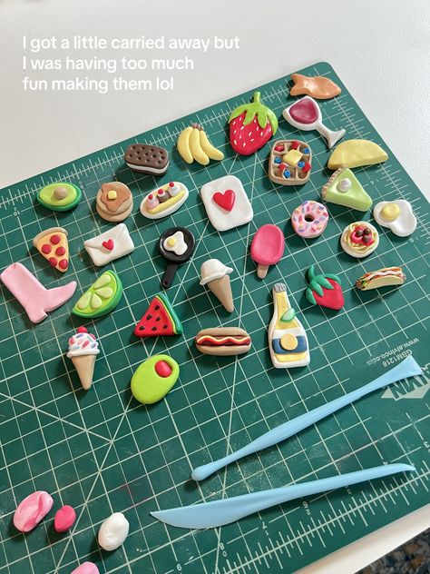 forever trying new crafty hobbies lol- my current fixation is clay fri... | crafts | TikTok Mini Clay Magnet Ideas, Polymer Fridge Magnets, Air Clay Magnets Diy, Air Dry Clay Projects Magnets, Diy Food Magnets, Magnet For Fridge Ideas, Clay Ideas Magnets, Super Soft Clay Ideas, Friends Clay Ideas