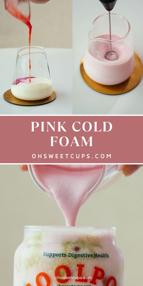 Learn to make lovely, richly flavored pink cold foam.
This cold foam has a pink appearance that is very cute. It can be paired with various drinks, such as matcha, and fruit teas, such as strawberry and blueberry. Dairy Free Cold Foam, Strawberry Cold Foam, Dragon Fruit Juice, Kiwi Jam, Raspberry Iced Tea, How To Make Pink, Red Dragon Fruit, Orange Jam, Cold Foam