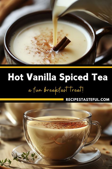 Warm and comforting, this Hot Vanilla Spiced Tea combines the rich flavors of black tea with the delightful spices of cinnamon, nutmeg, and cloves, topped with creamy milk and optional whipped cream. Perfect for cozying up on chilly days! Hot Spiced Tea Recipe, Spiced Tea Recipe, Black Tea Recipe, Vanilla Spice, Vanilla Whipped Cream, Spice Tea, Breakfast Treats, How To Make Tea, Tea Recipes