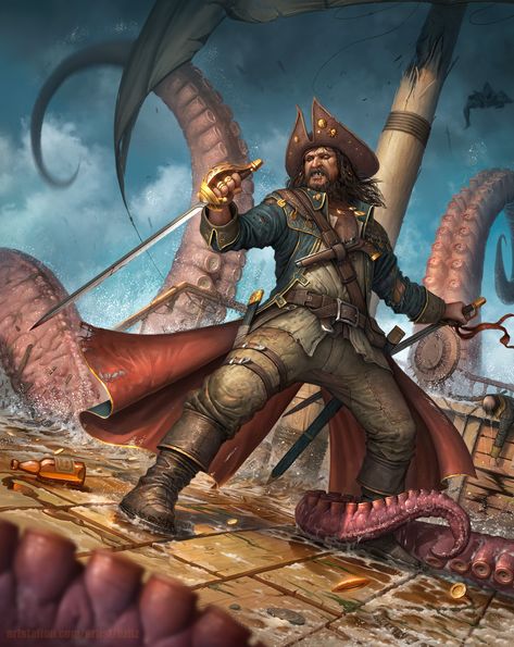 ArtStation - Yarr!, Roman Tishenin Pirate Garb, Kaptan Jack Sparrow, Creature Fantasy, Character Design Cartoon, Pirate Art, Pirate Adventure, Pirate Life, Fantasy Warrior, Pirate Ship