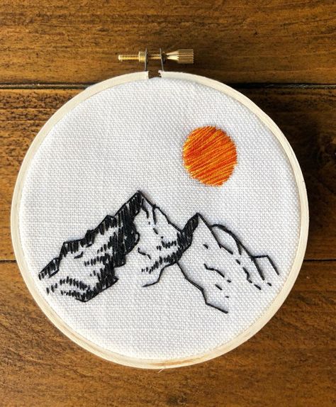 Handmade Mountain Embroidery Mountain Embroidery, Embroider Ideas, Missing Home, Embroidery Patterns Vintage, Pola Sulam, Creative Embroidery, Cute Embroidery, Embroidery Patterns Free, Simple Embroidery