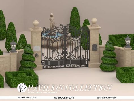 Pavilion fence gate cc sims 4 – Syboulette Custom Content for The Sims 4 Sims 4 Cc Fences And Gates, Sims 4 Fence Cc, Estate Entrance, Stone Fence, Chateau Style, Sims 4 Clutter, Free Sims, Sims 4 House Design, Sims 4 Cc Furniture