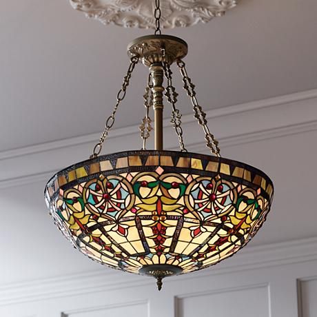 Ornamental Tiffany Style 24" Wide Art Glass Pendant Light Louis Tiffany, Tiffany Chandelier, Wide Art, Tiffany Pendant Light, Stained Glass Chandelier, Tiffany Style Lighting, Tiffany Ceiling Lights, Bronze Pendant Light, Stained Glass Light