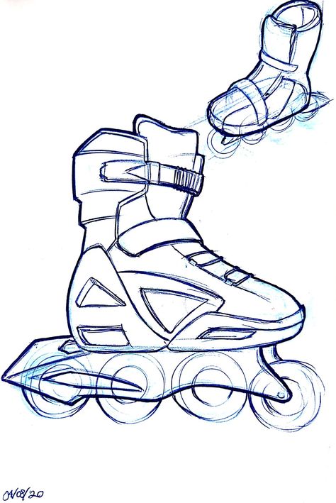 04/08/2020 Roller Skates Sketch, Roller Skate Sketch, Rollerblades Drawing, Roller Blades Drawing, Roller Skates Drawing, Object Sketches, Sketch Poses, Characters Inspiration Drawing, Skate Art